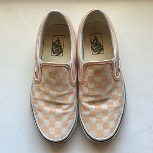 Vans Women’s Checkerboard Slip-On Shoes - Peach and White